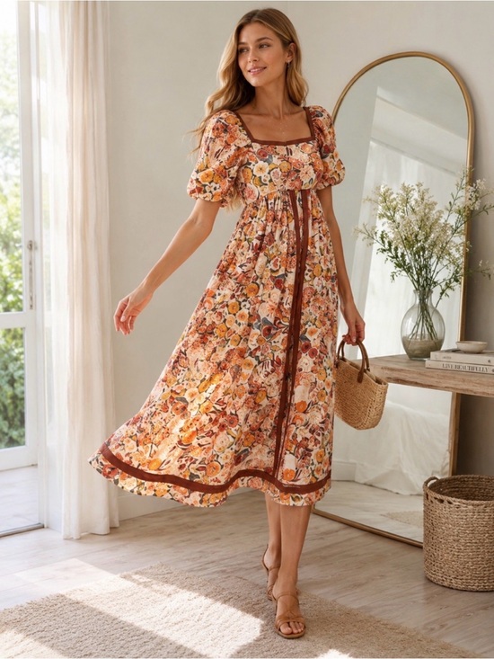 in loom Dresses & Skirts - NWT In Loom Floral Puff Sleeve Maxi Dress | Boho Cottagecore Vacation Dress